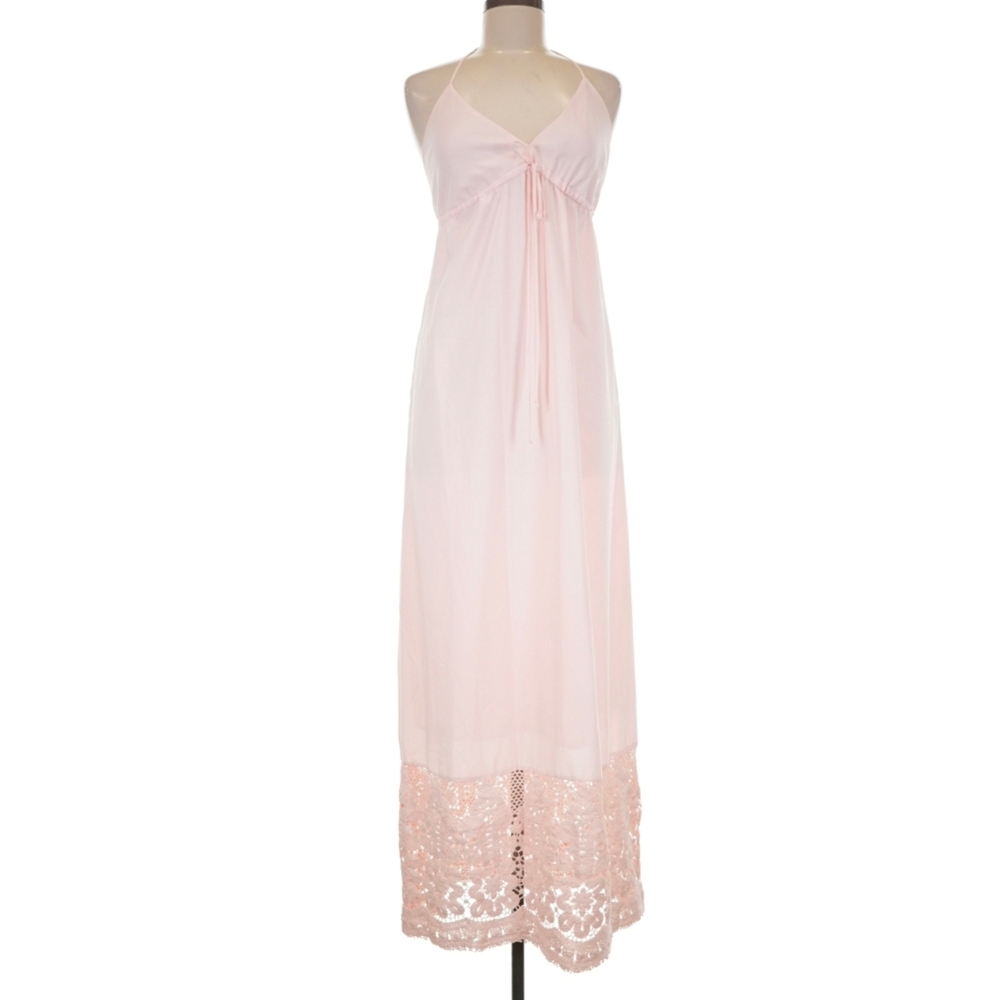 Miguelina Pink Halter Blush‎ Pink Crochet Bottom Maxi Dress Size Medium